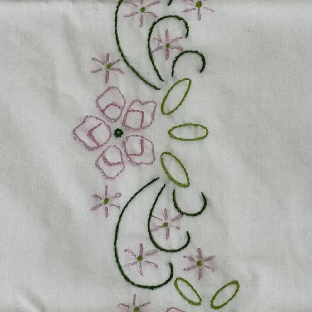 Hand Embroidered Pillow Case Floral Standard NWOT
